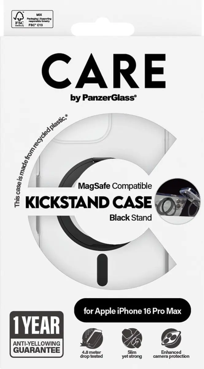 PanzerGlass CARE Feature Case 1324 iPhone 16 Pro Max - Transparant - Zwart Kickstand & MagSafe - afbeelding 5 van 6