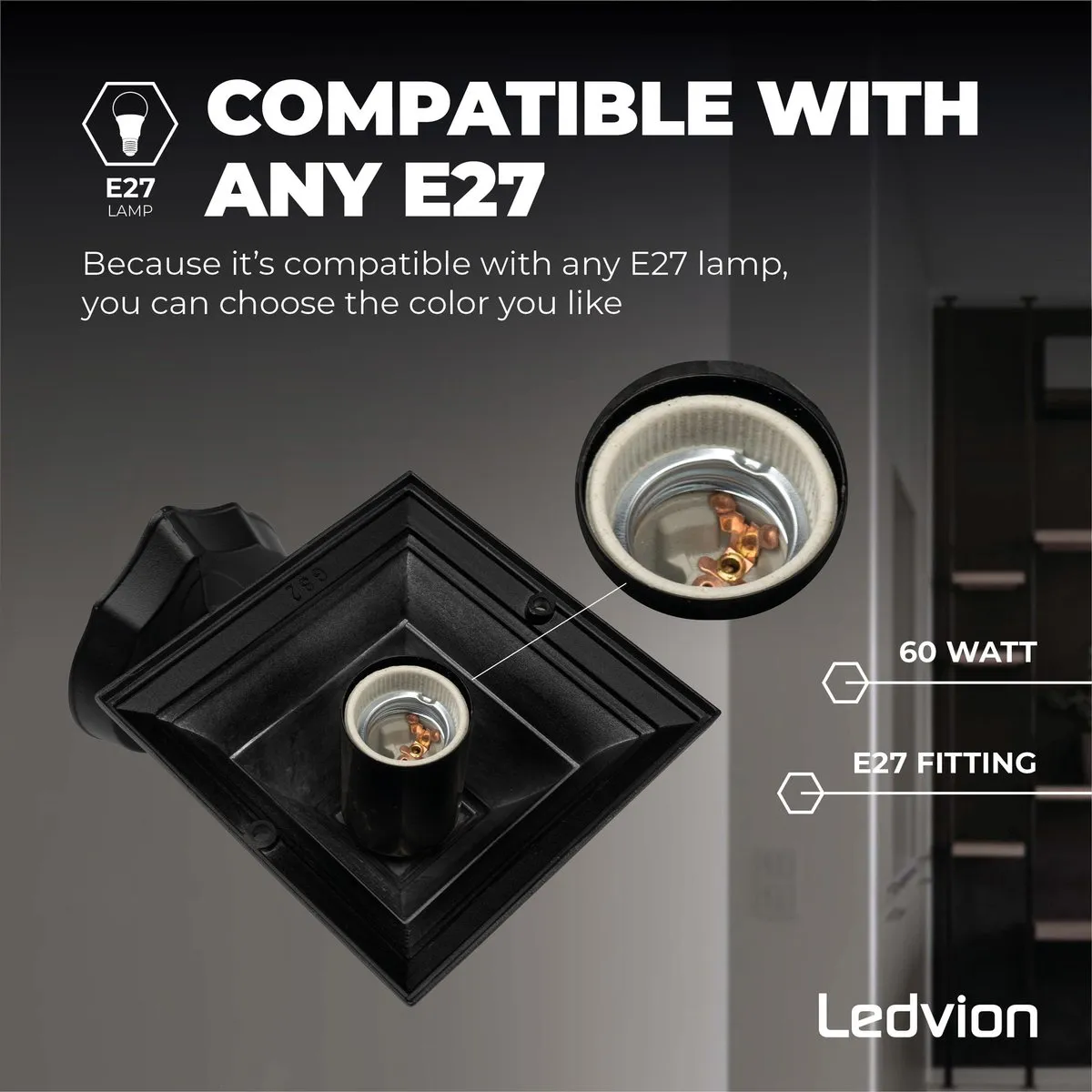 Ledvion Vela S LED Wandlamp E27 IP44 - Zwart