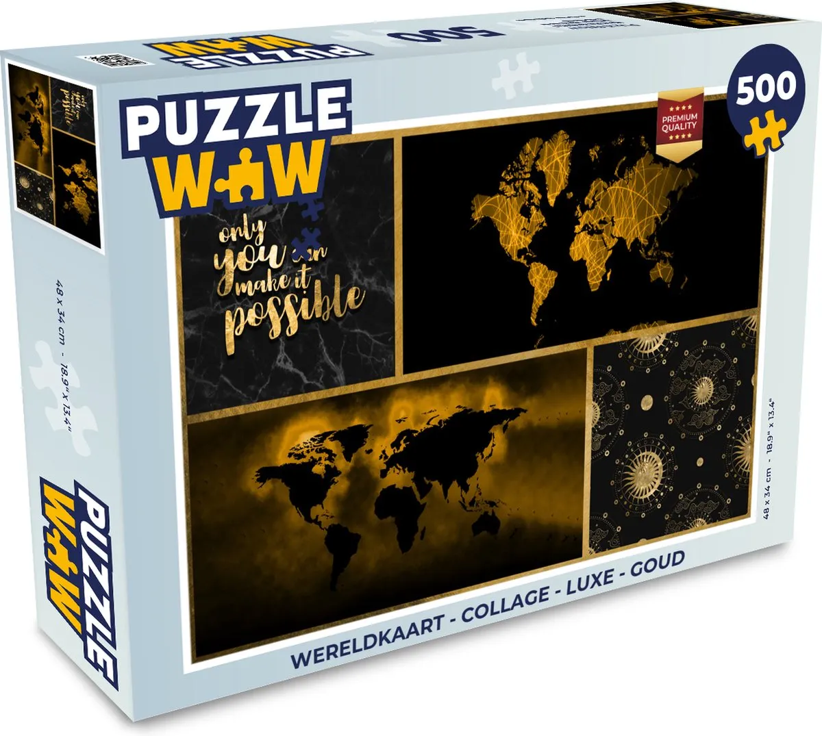 PuzzleWow Wereldkaart Collage Luxe Legpuzzel 500 Stuks