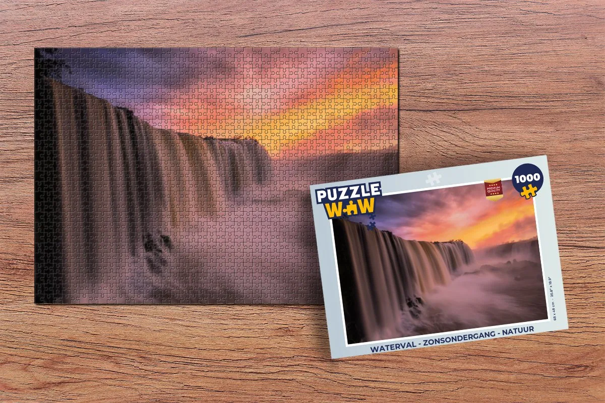 PuzzleWow Waterval - Zonsondergang Legpuzzel 1000 Stuks - Multicolor