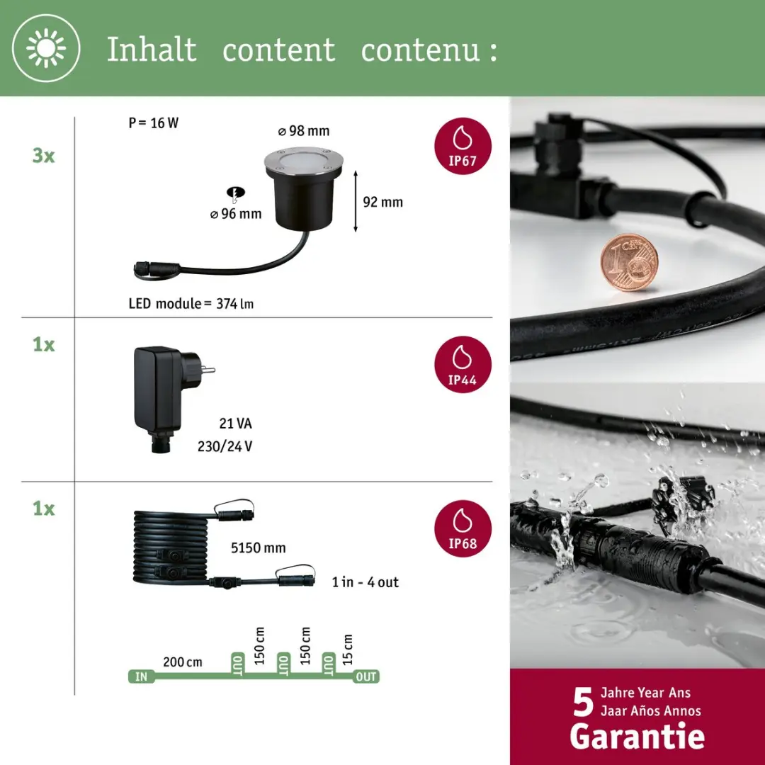 Paulmann Plug & Shine Floor Basisset LED Grondinbouwlamp 3x4,5W - Antraciet - afbeelding 4 van 6