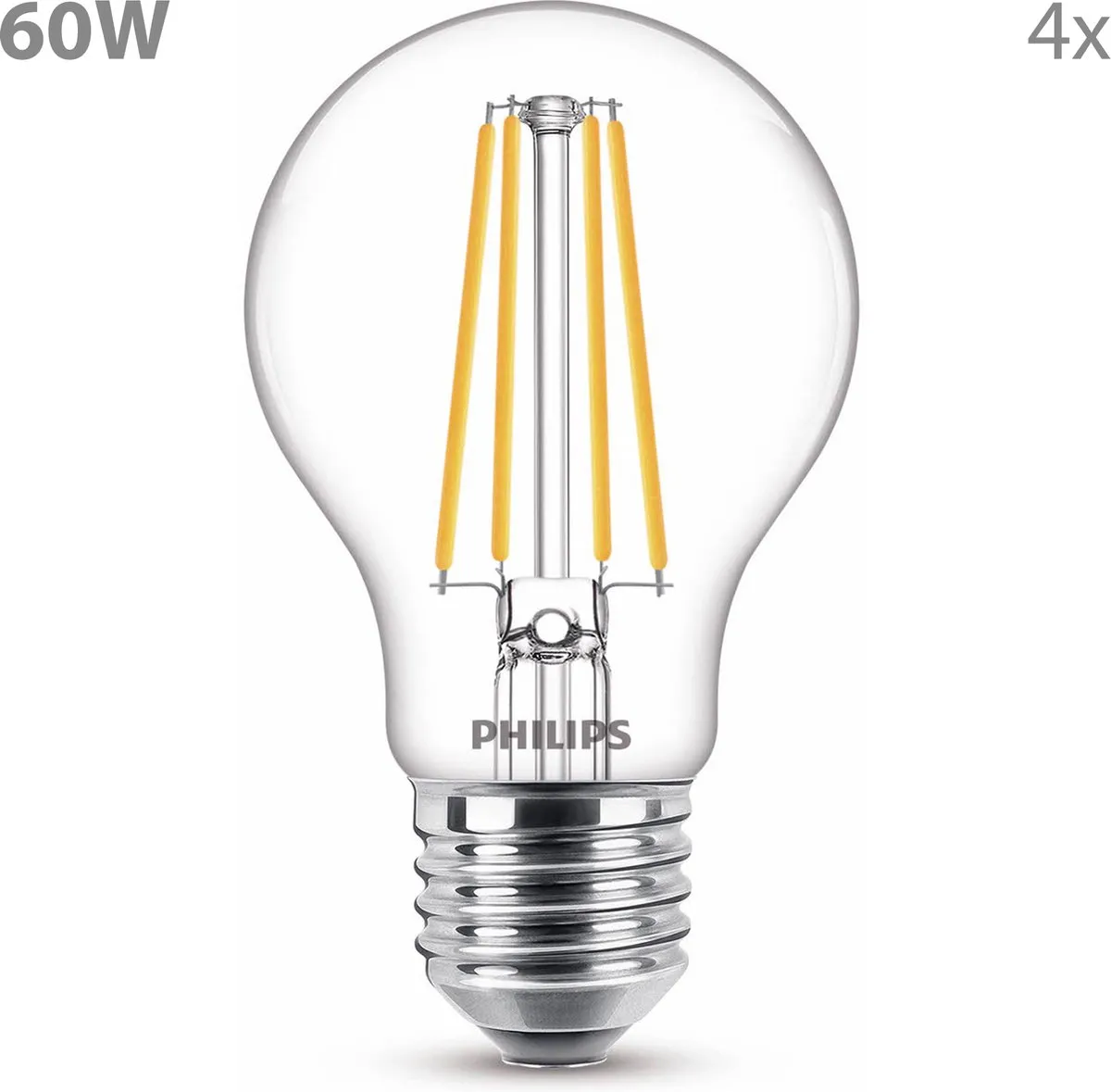 Philips LED E27 Standaardlamp 3.4W Warm Wit - 4 Stuks