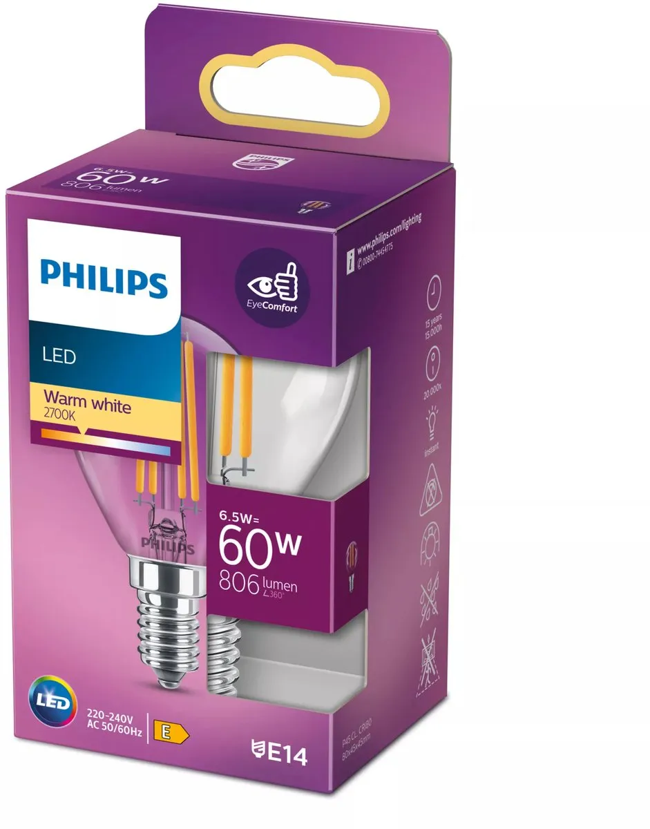 Philips LED Kogellamp E14 6,5W Warmwit