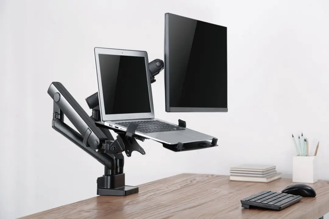 Gembird MA-DA3-02 Verstelbare Monitorarm met Laptophouder - Zwart - afbeelding 2 van 6