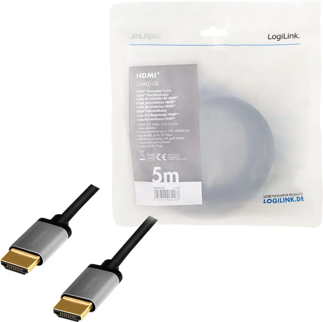 Logilink HDMI Aansluitkabel 5m - Zwart/grijs - afbeelding 4 van 6
