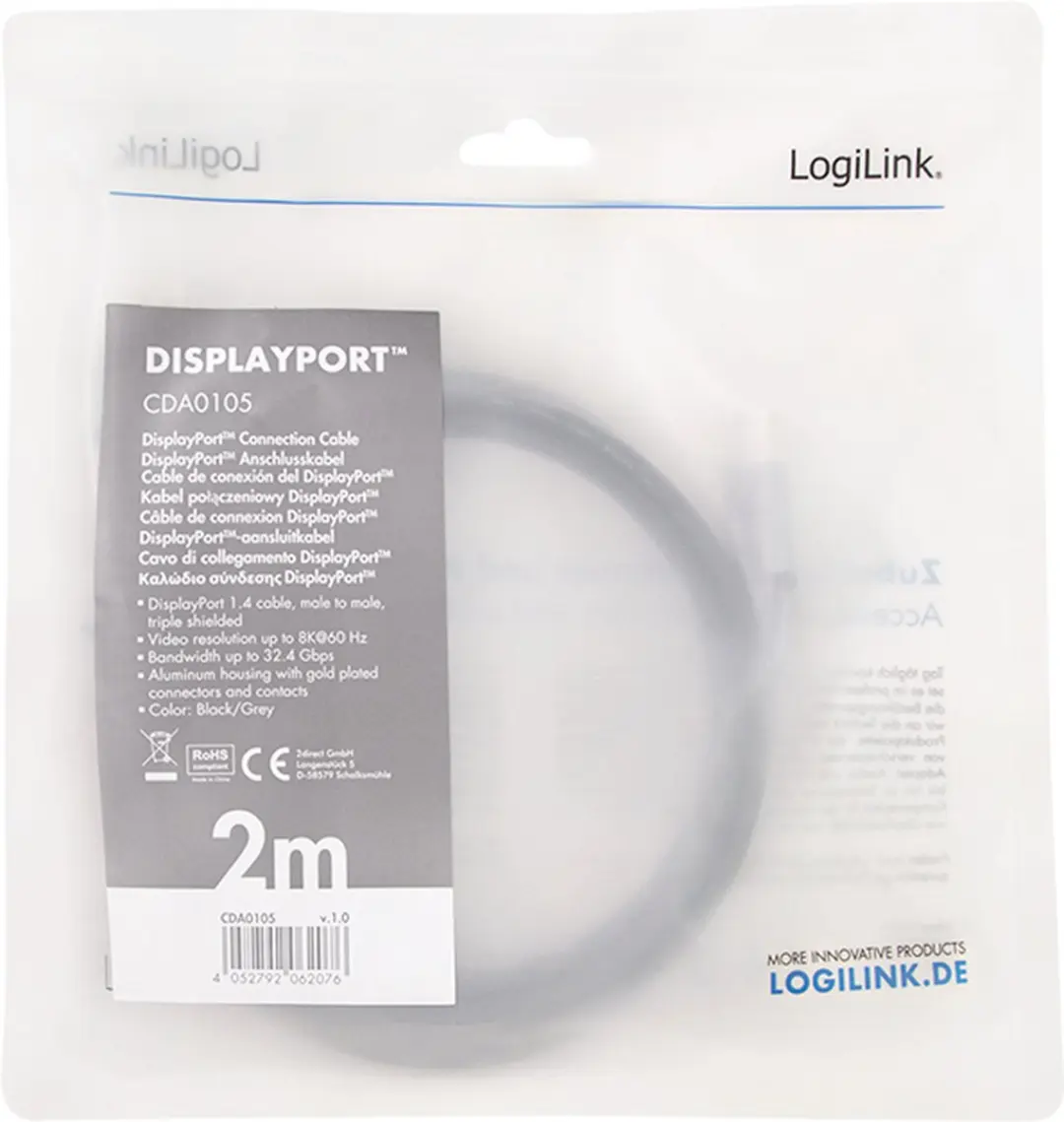 Logilink CDA0105 DisplayPort Kabel 2m - 8K/60Hz - afbeelding 2 van 5