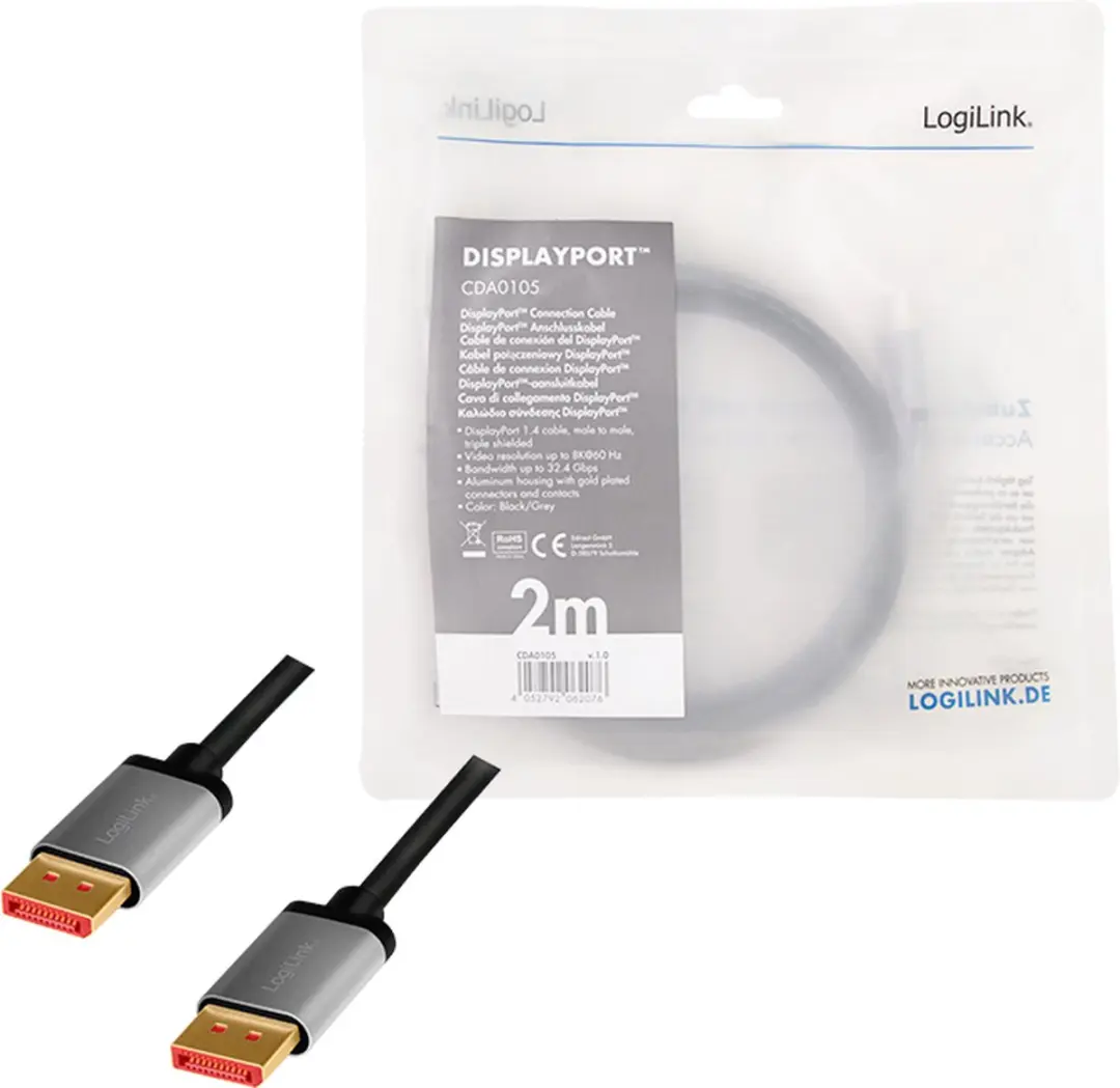 Logilink CDA0105 DisplayPort Kabel 2m - 8K/60Hz - afbeelding 3 van 5