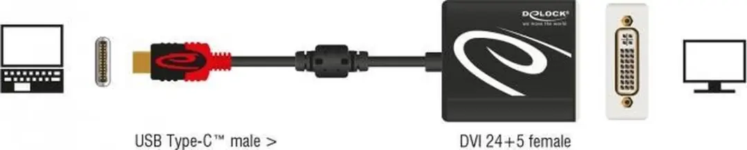Delock USB-C naar DVI Adapter DP Alt Mode 1920x1200 - 0,2m - Zwart - afbeelding 2 van 6