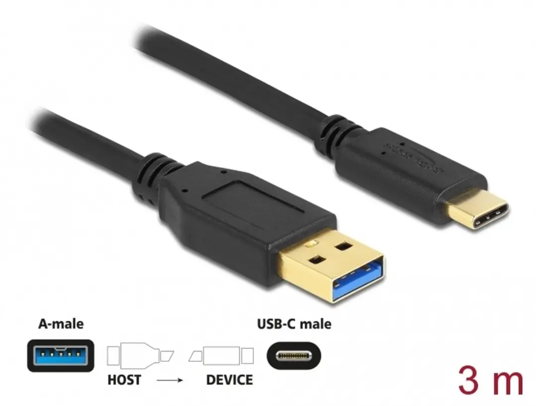 Delock USB 3.2 Gen 2 Type-A naar Type-C Kabel 3m - Zwart - afbeelding 4 van 4