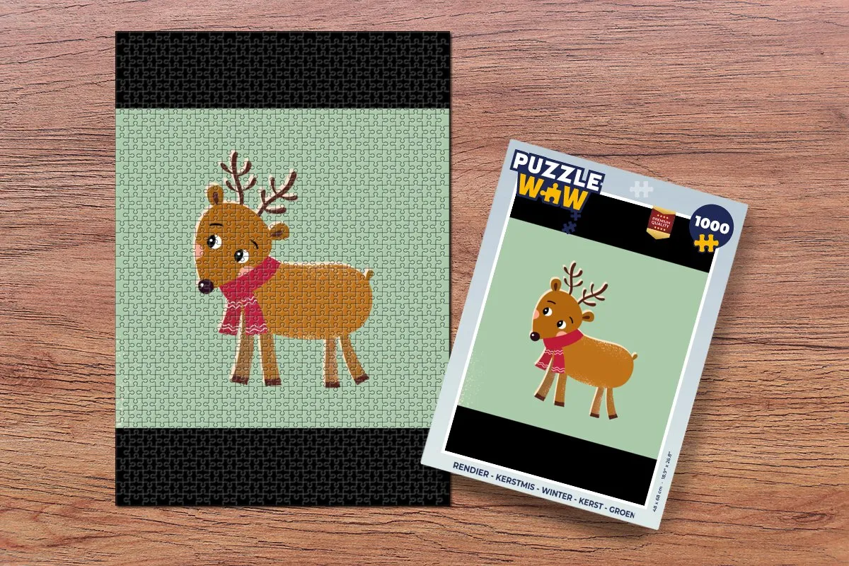 PuzzleWow Rendier Kerstpuzzel 1000 Stuks - Multicolor