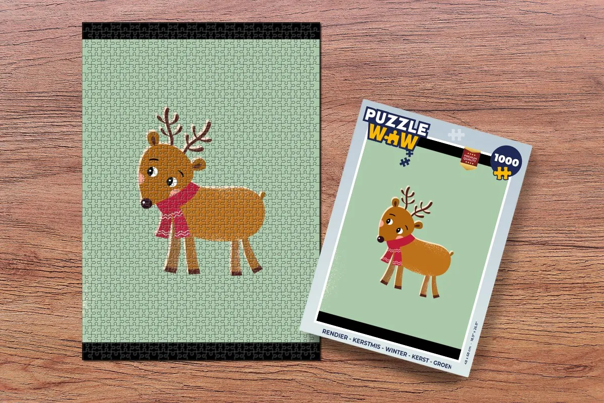 PuzzleWow Rendier Kerstpuzzel 1000 Stuks - Multicolor