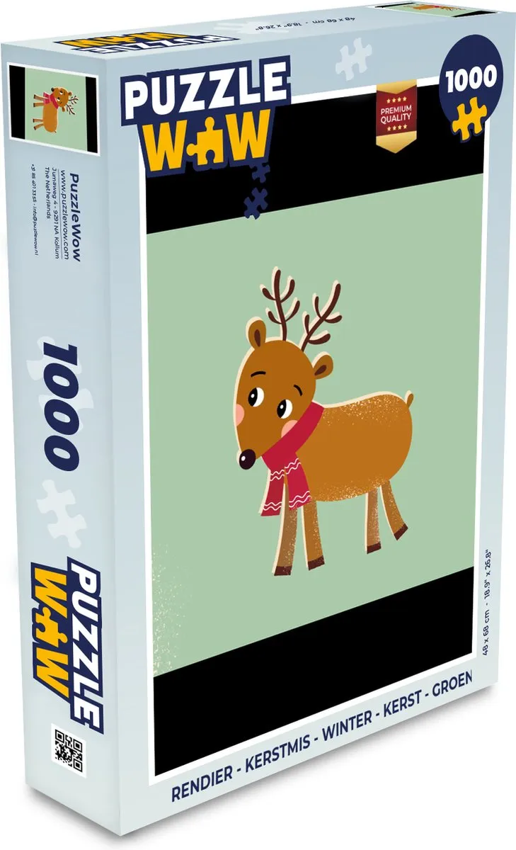 PuzzleWow Rendier Kerstpuzzel 1000 Stuks - Multicolor