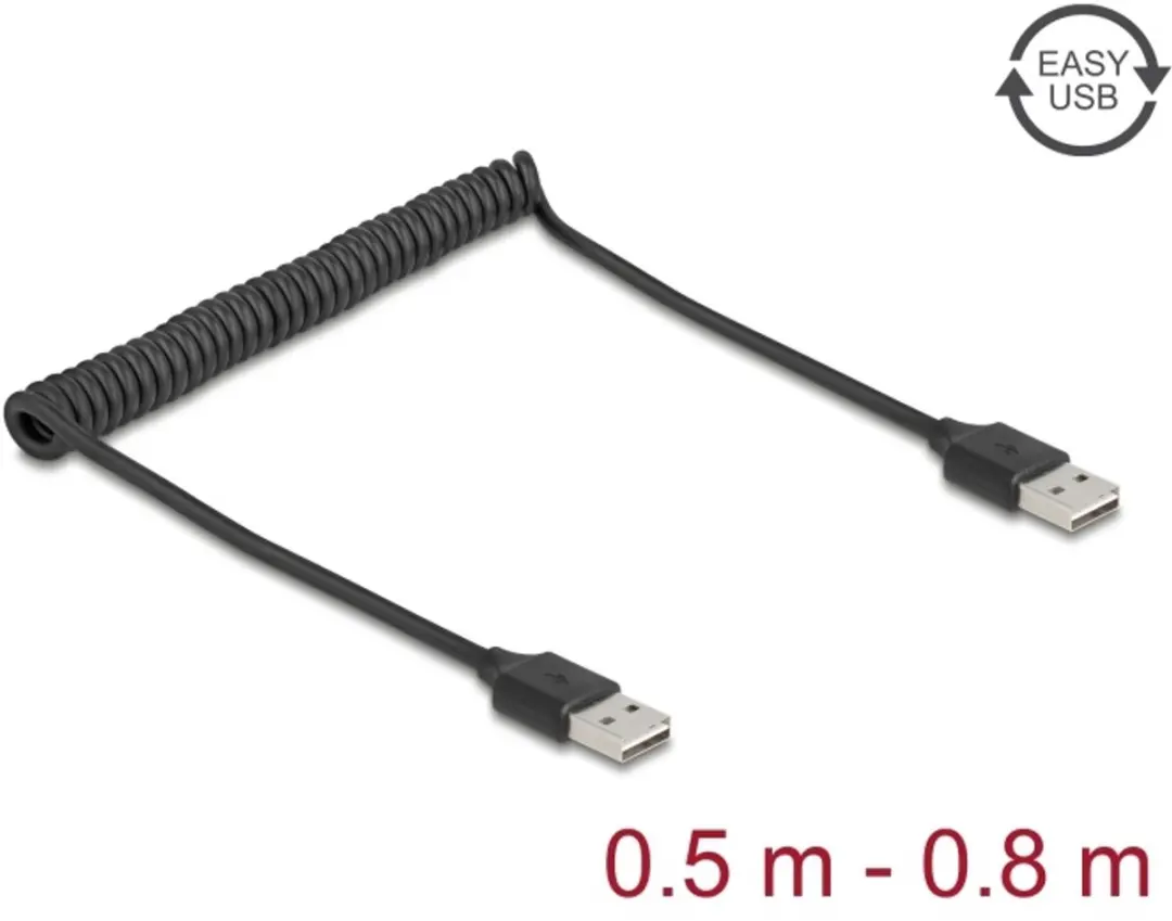 Delock Coiled Cable EASY-USB 2.0 Type-A male to EASY-USB Type-A male 0.5 m to 0.