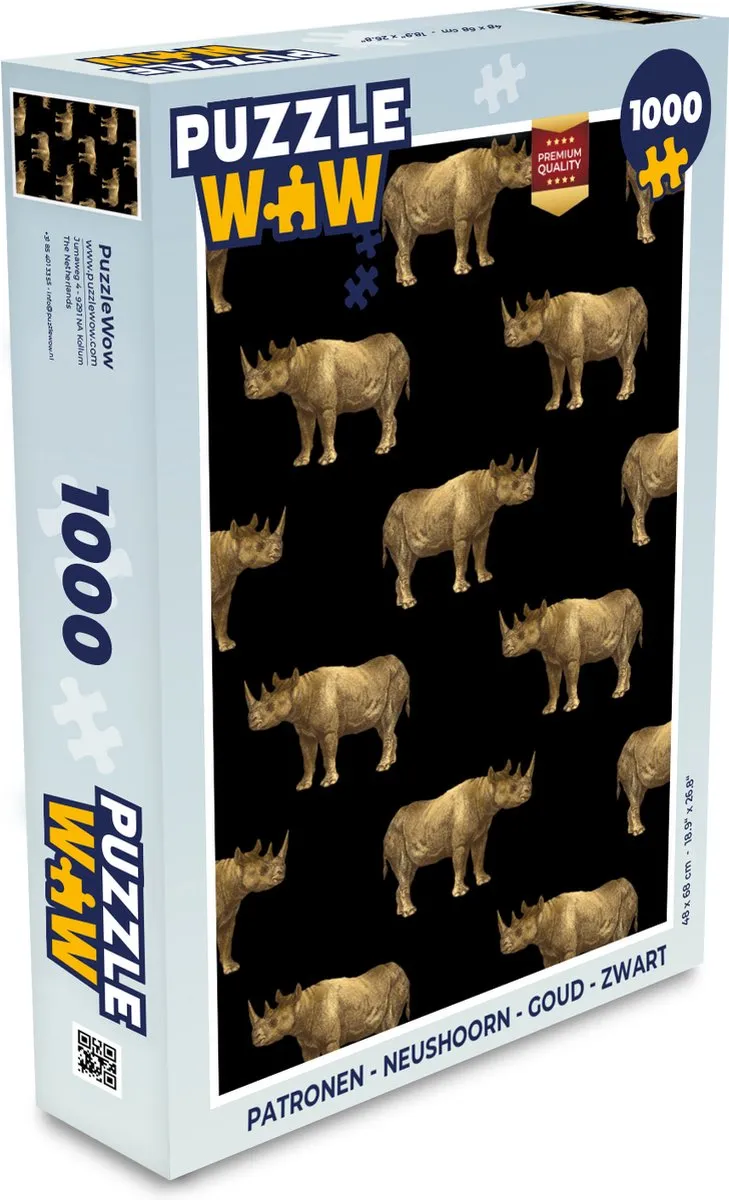 PuzzleWow Neushoorn Legpuzzel 1000 Stuks - Multicolor