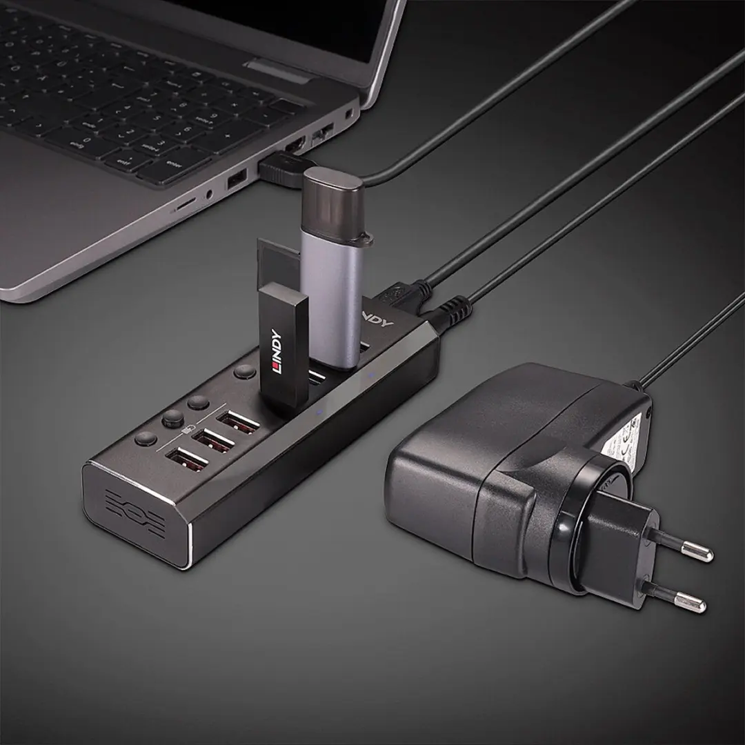 Lindy 43371 USB 3.2 Gen 1 Hub 8 Poorten - Zwart - afbeelding 3 van 6