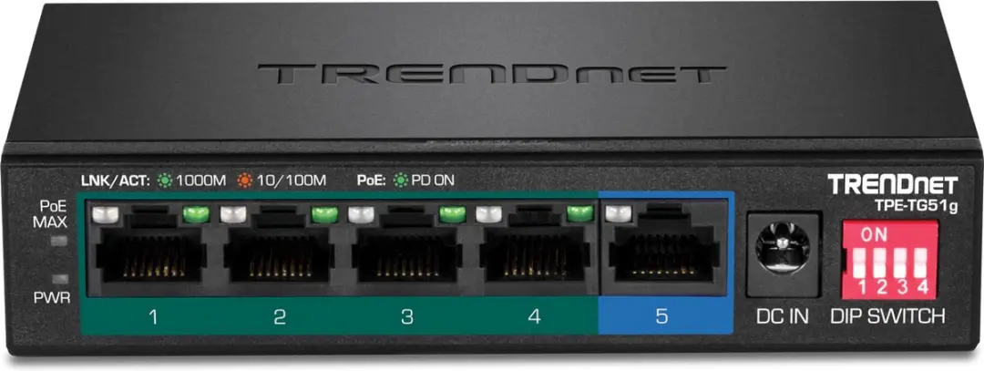 Trendnet TPE-TG51G PoE+ Switch 5 Poorten - 60W - Zwart - afbeelding 4 van 6