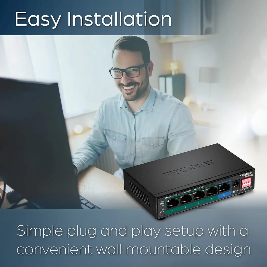 Trendnet TPE-TG51G PoE+ Switch 5 Poorten - 60W - Zwart - afbeelding 2 van 6