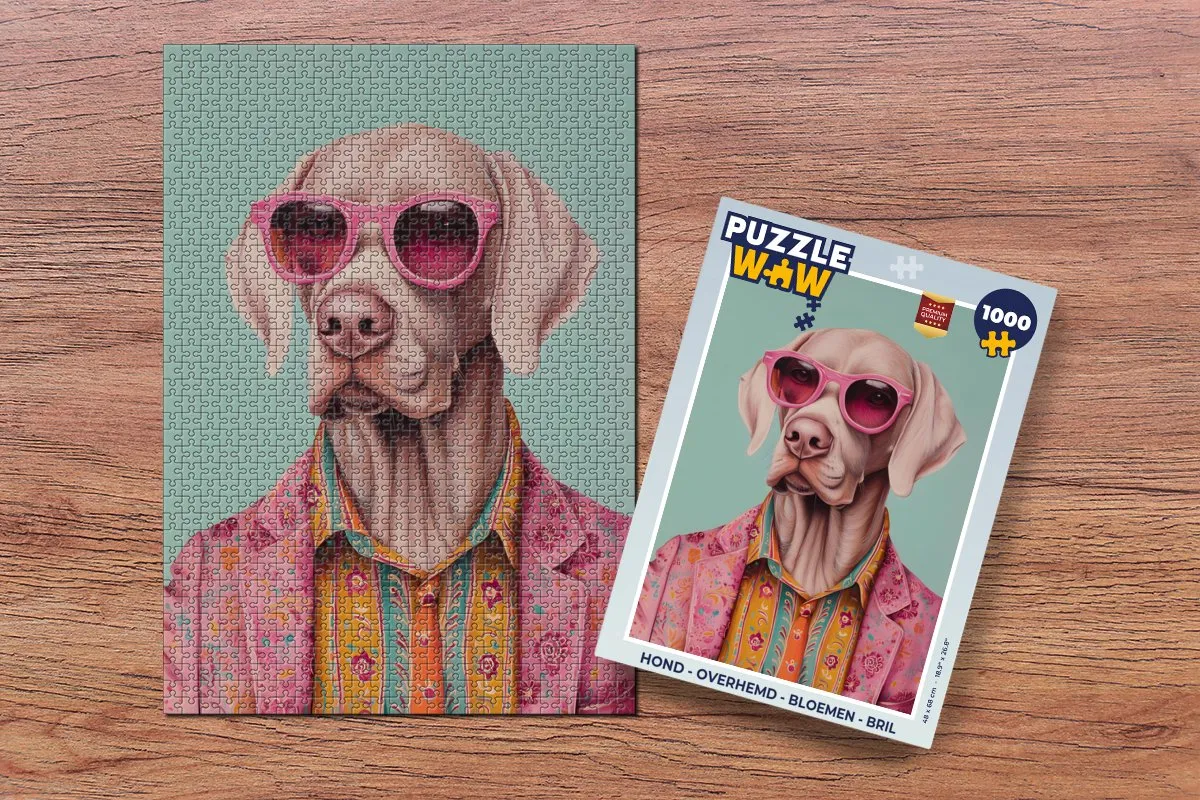 PuzzleWow Hond Overhemd Bril Legpuzzel 1000 Stuks