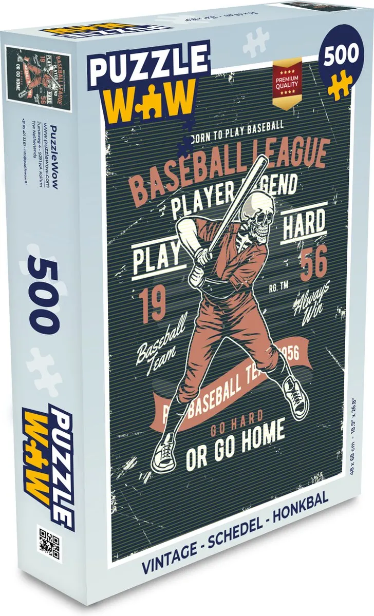 PuzzleWow Vintage Schedel Honkbal Legpuzzel 500 Stuks