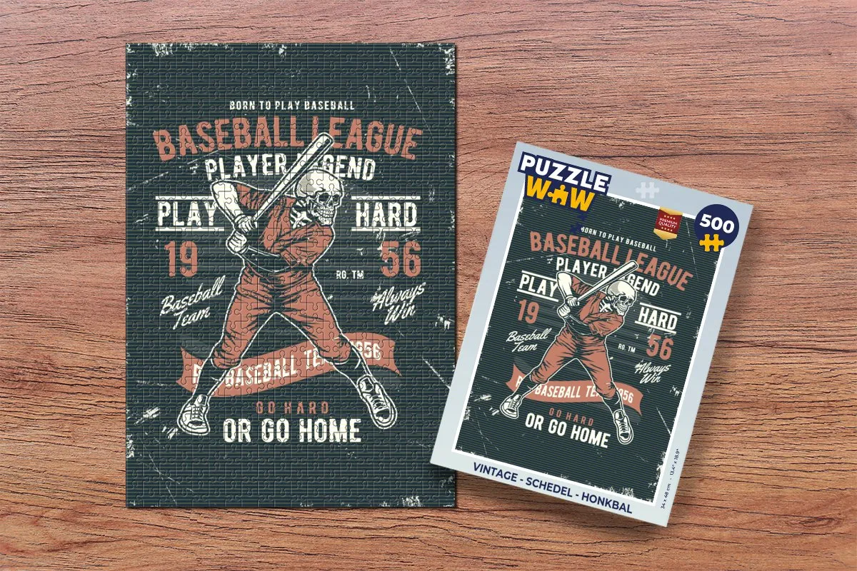 PuzzleWow Vintage Schedel Honkbal Legpuzzel 500 Stuks - Multicolor