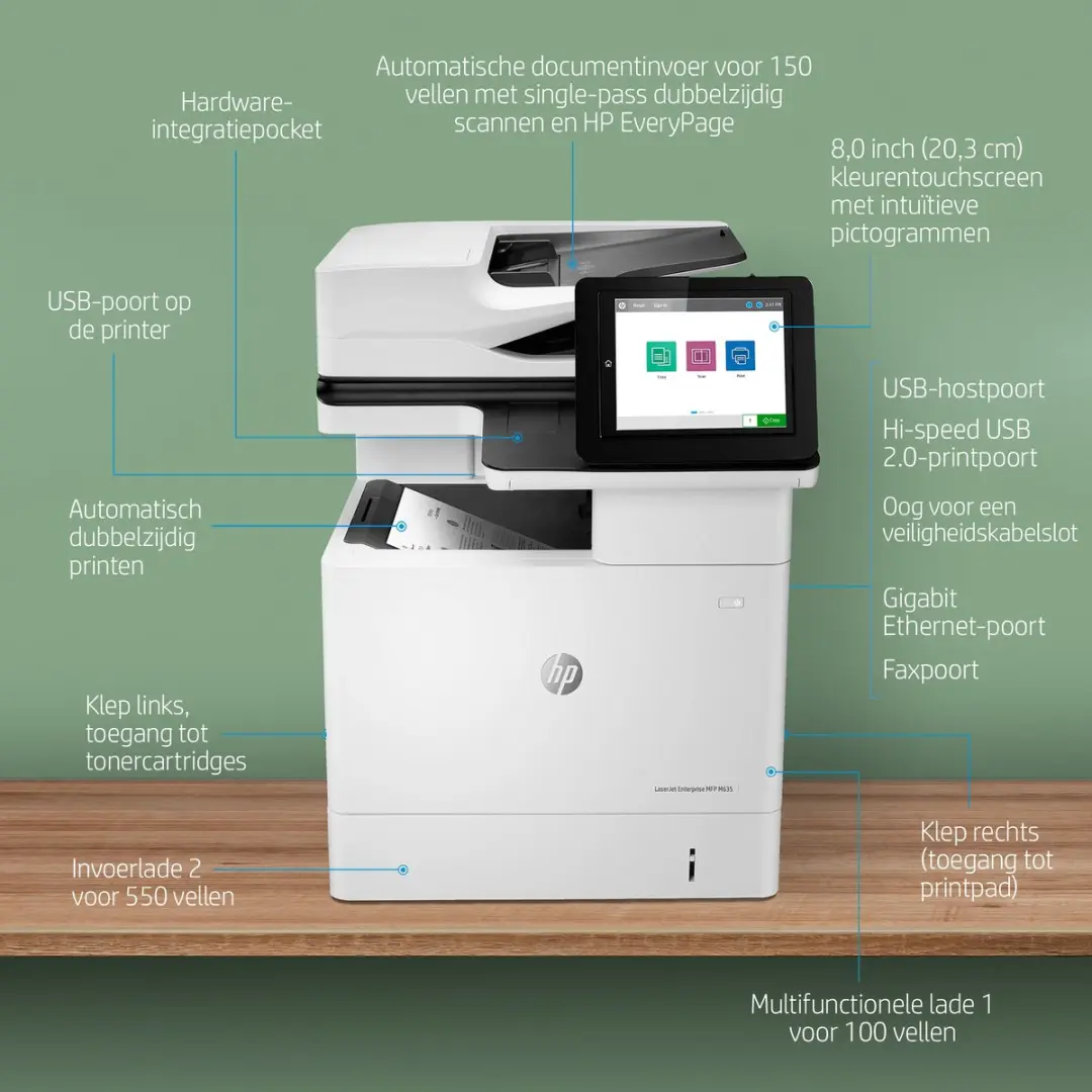 HP LaserJet Enterprise M635h MFP - 650 Vel Zwart/Wit - afbeelding 2 van 6