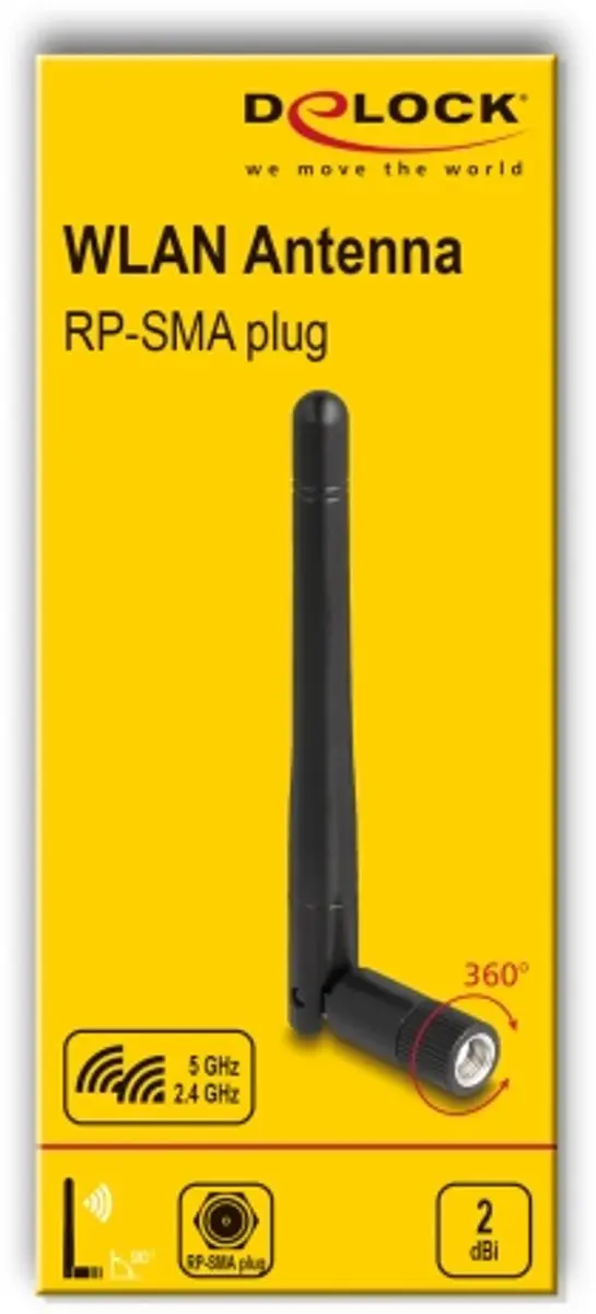 Delock WLAN Antenne 90150 - 2dBi Omnidirectioneel - RP-SMA - Zwart - afbeelding 2 van 3