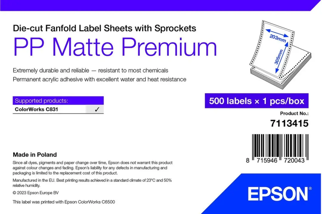 Epson 7113415 printeretiket Wit Zelfklevend printerlabel