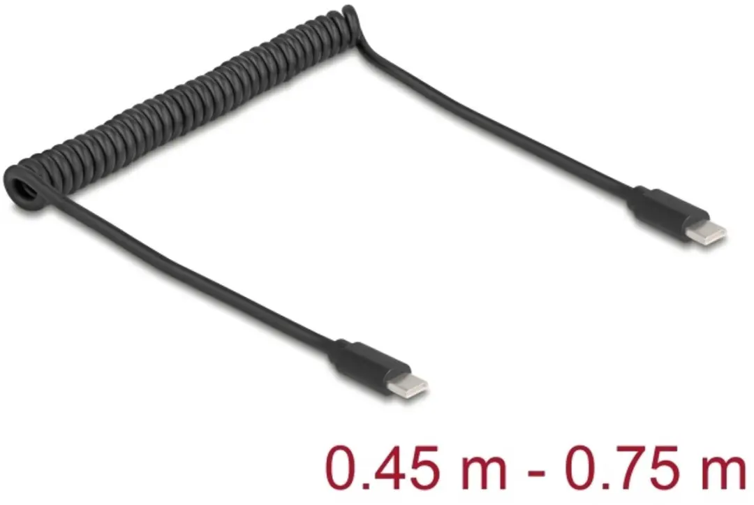 Delock USB 2.0 Type-C™ Coiled Cable male to male 0.45 m to 0.75 m black