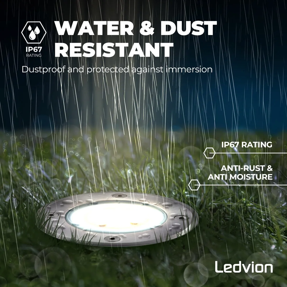 LEDVION LED Grondspot 5W 6500K GU10 IP67 - 9 Stuks - Geborsteld RVS
