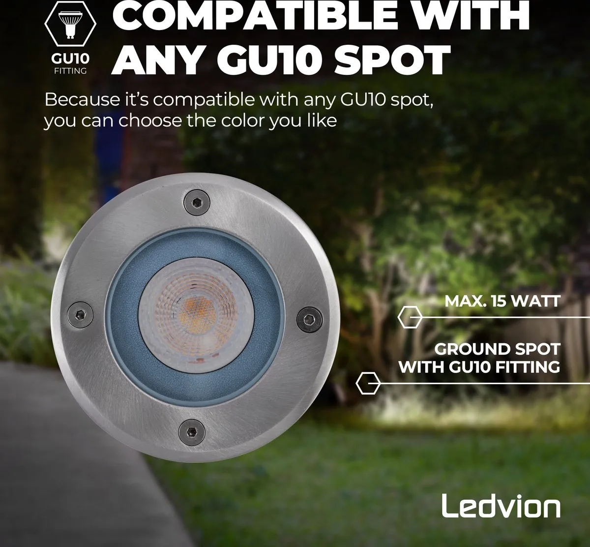 LEDVION LED Grondspot 5W 6500K GU10 IP67 - 9 Stuks - Geborsteld RVS