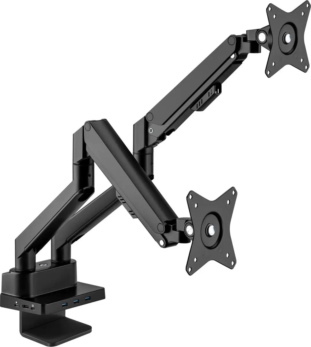 MH Aluminum Gas Spring Dual Monitor Desk Mount with 8-in-1 Docking Station, Reta