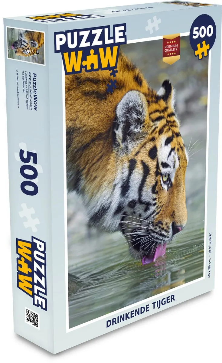 PuzzleWow Tijger Water Tong Portret Legpuzzel 500 Stuks - Multicolor