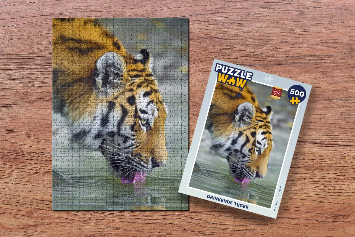 PuzzleWow Tijger Water Tong Portret Legpuzzel 500 Stuks - Multicolor