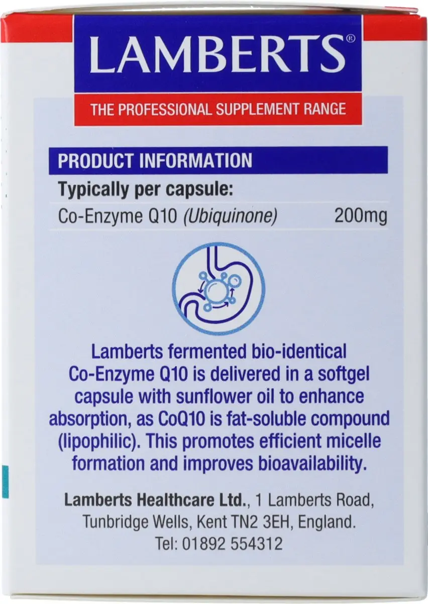 Lamberts Co-Enzym Q10 200mg - 60 Capsules - afbeelding 2 van 6