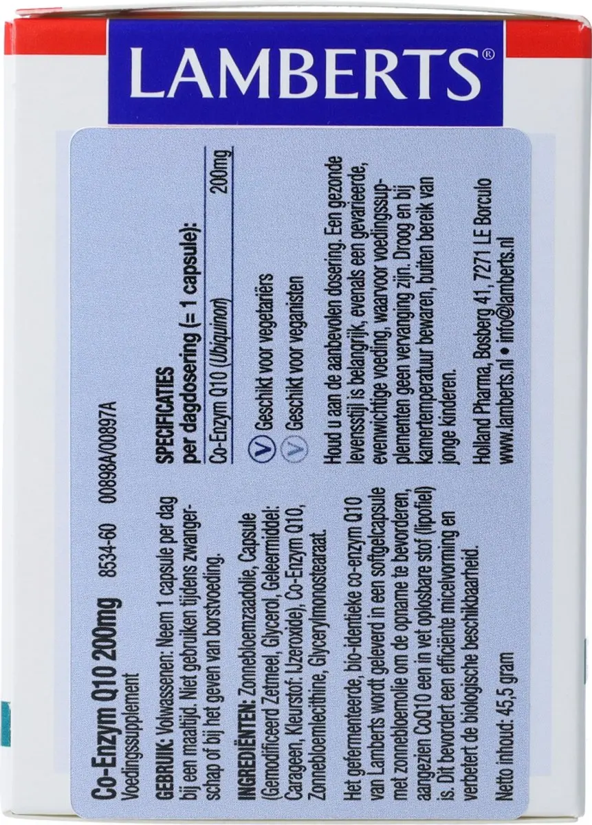 Lamberts Co-Enzym Q10 200mg - 60 Capsules - afbeelding 3 van 6