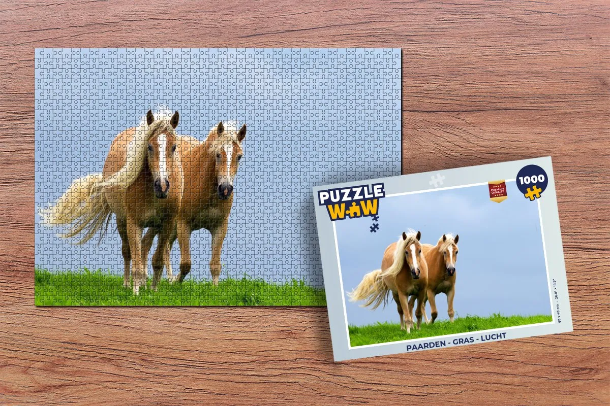 PuzzleWow Paarden Gras Lucht Legpuzzel 1000 Stuks - Multicolor
