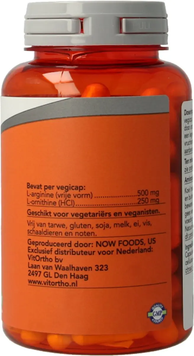 Now Foods Arginine & Ornithine 500/250mg Capsules - 100 Stuks - afbeelding 3 van 6