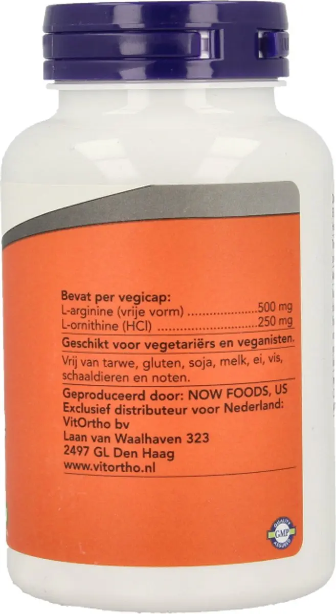 Now Foods Arginine & Ornithine 500/250mg Capsules - 100 Stuks - afbeelding 5 van 6