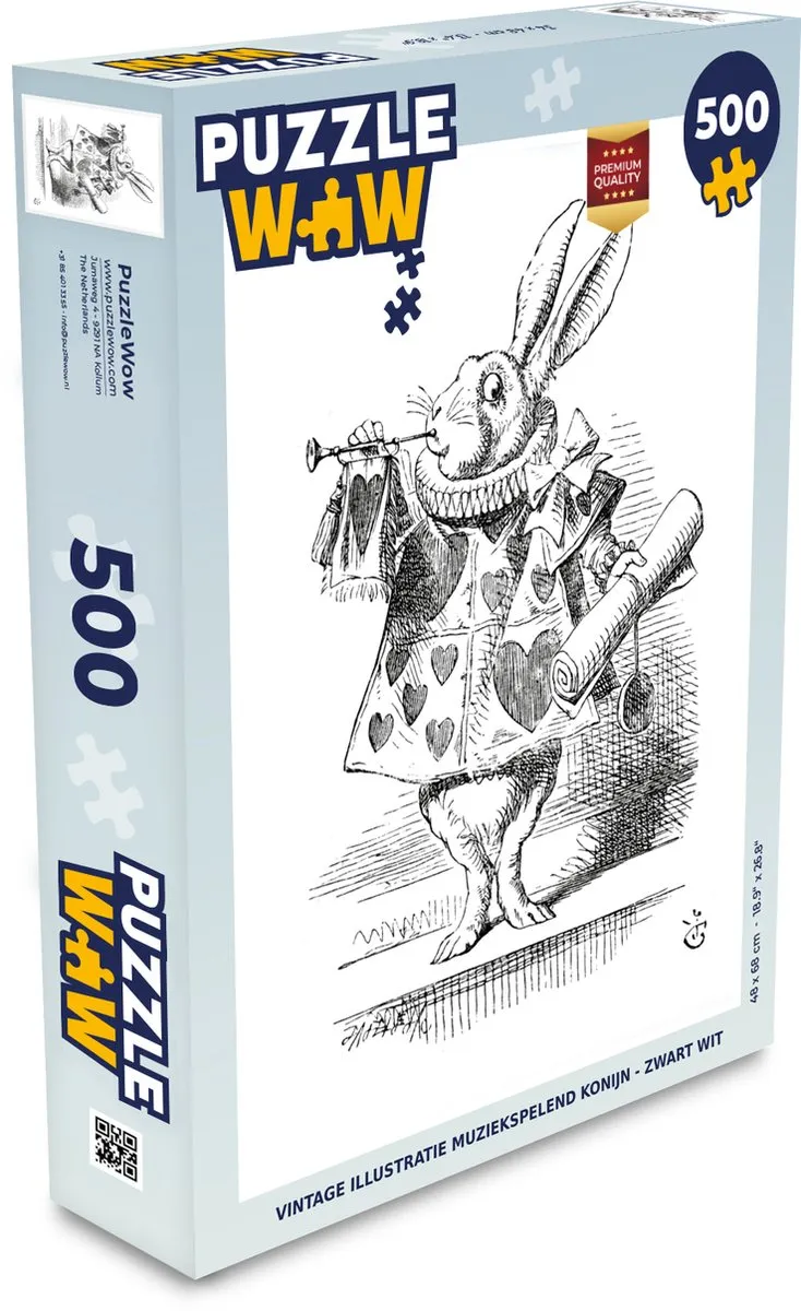 PuzzleWow Vintage Illustratie Muziekspelend Konijn Legpuzzel 500 Stuks