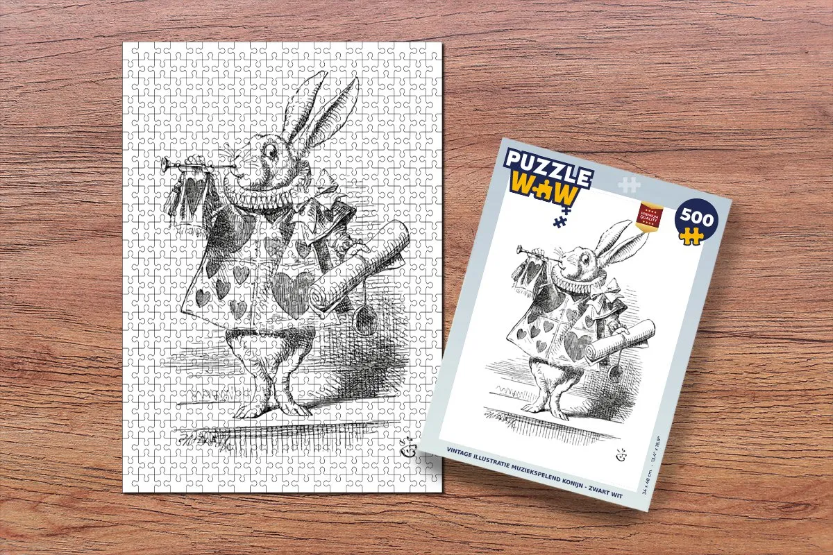 PuzzleWow Vintage Illustratie Muziekspelend Konijn Legpuzzel 500 Stuks - Multicolor