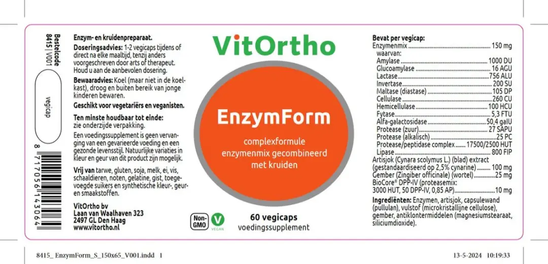 VitOrtho Enzymform 60 Vegetarische Capsules - afbeelding 4 van 5
