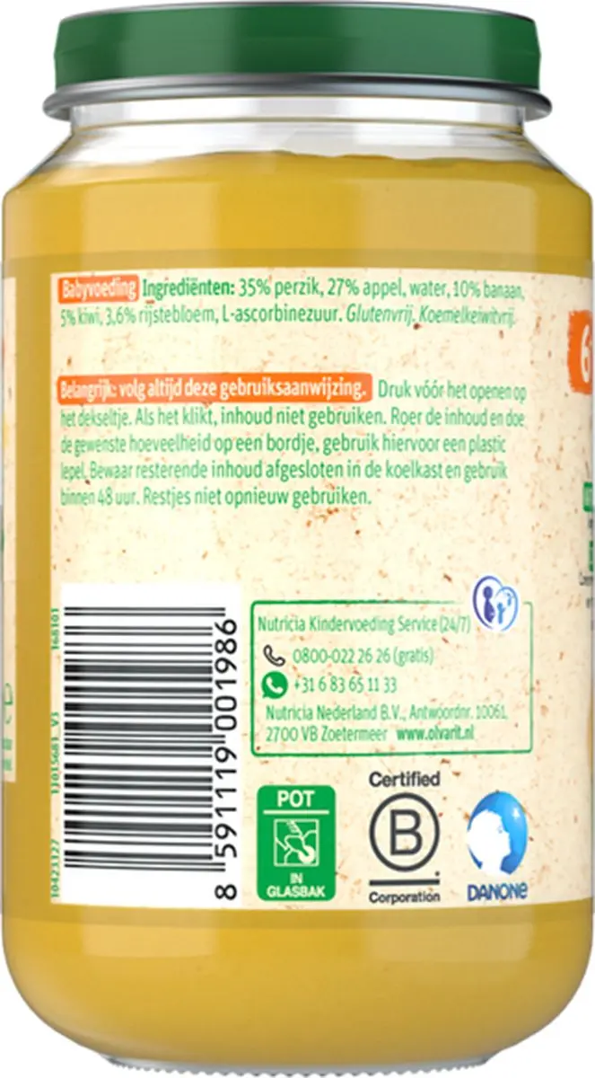 Olvarit Fruithapje Perzik Banaan Kiwi 200ml - afbeelding 4 van 6