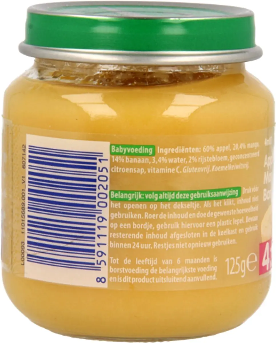 Olvarit Fruithapje Appel Mango Banaan 125ml - afbeelding 2 van 6