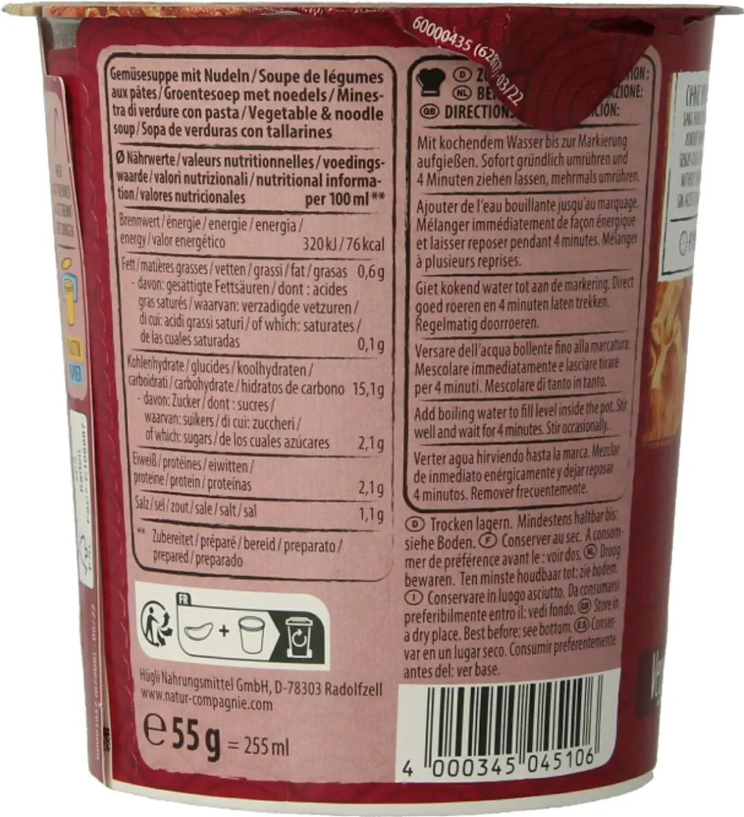 Natur Com Cupnoodles Vegetar - 55g - afbeelding 2 van 6