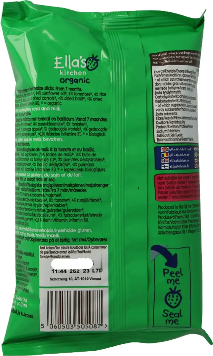 Ella's Kitchen Biologisch Mais Sticks 16g - Tomaat & Basilicum