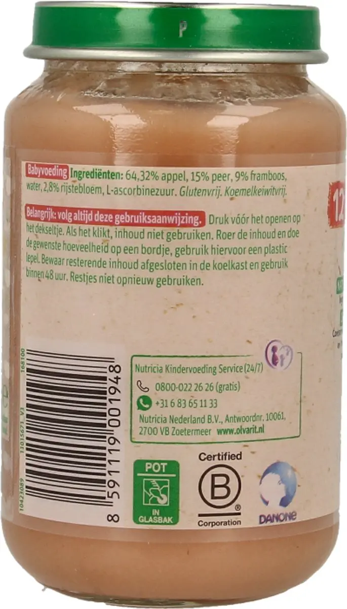 Olvarit Fruithapje Appel Peer Framboos 200g - afbeelding 4 van 6