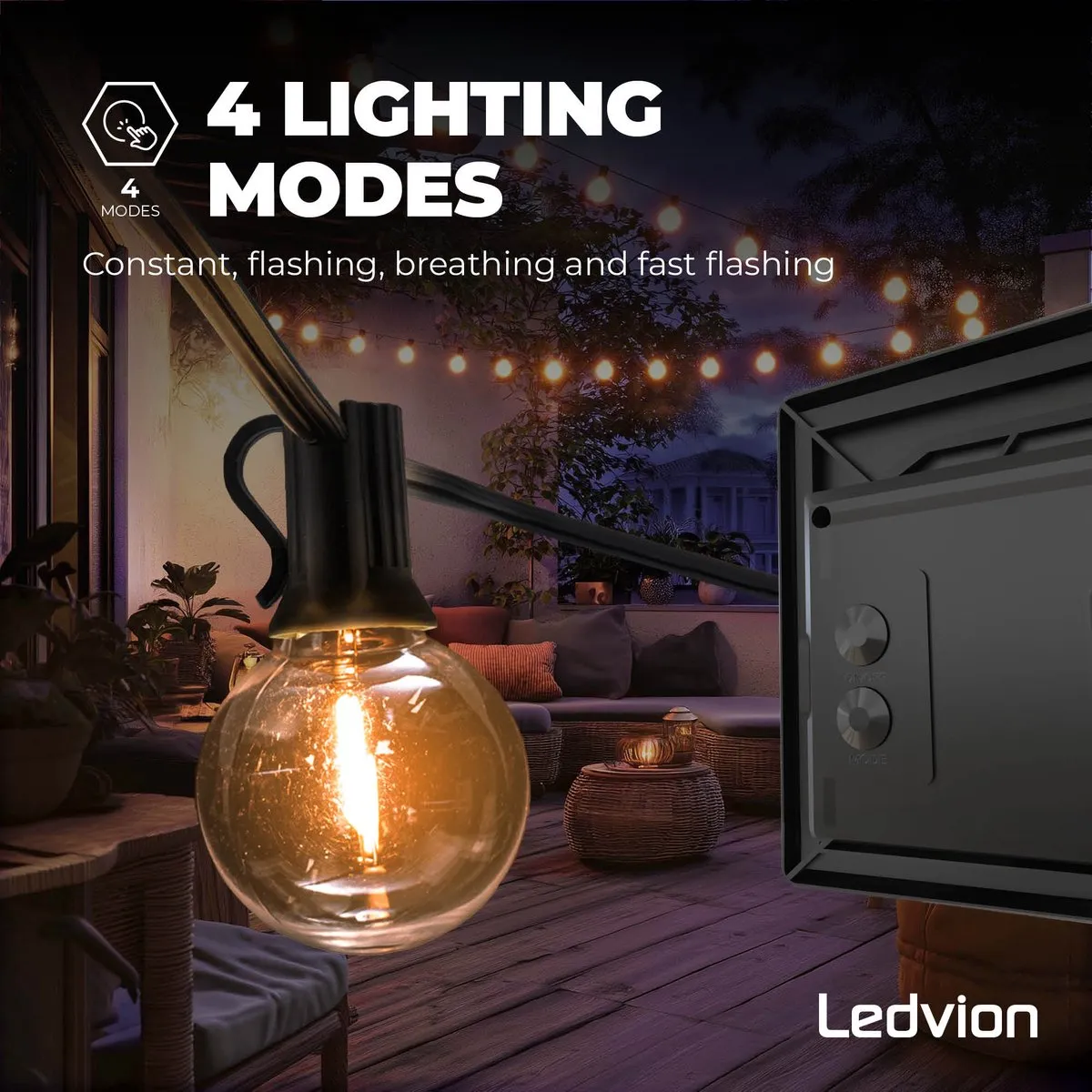 LEDVION Solar Lichtsnoer 27m - 50x LED 2700K IP44