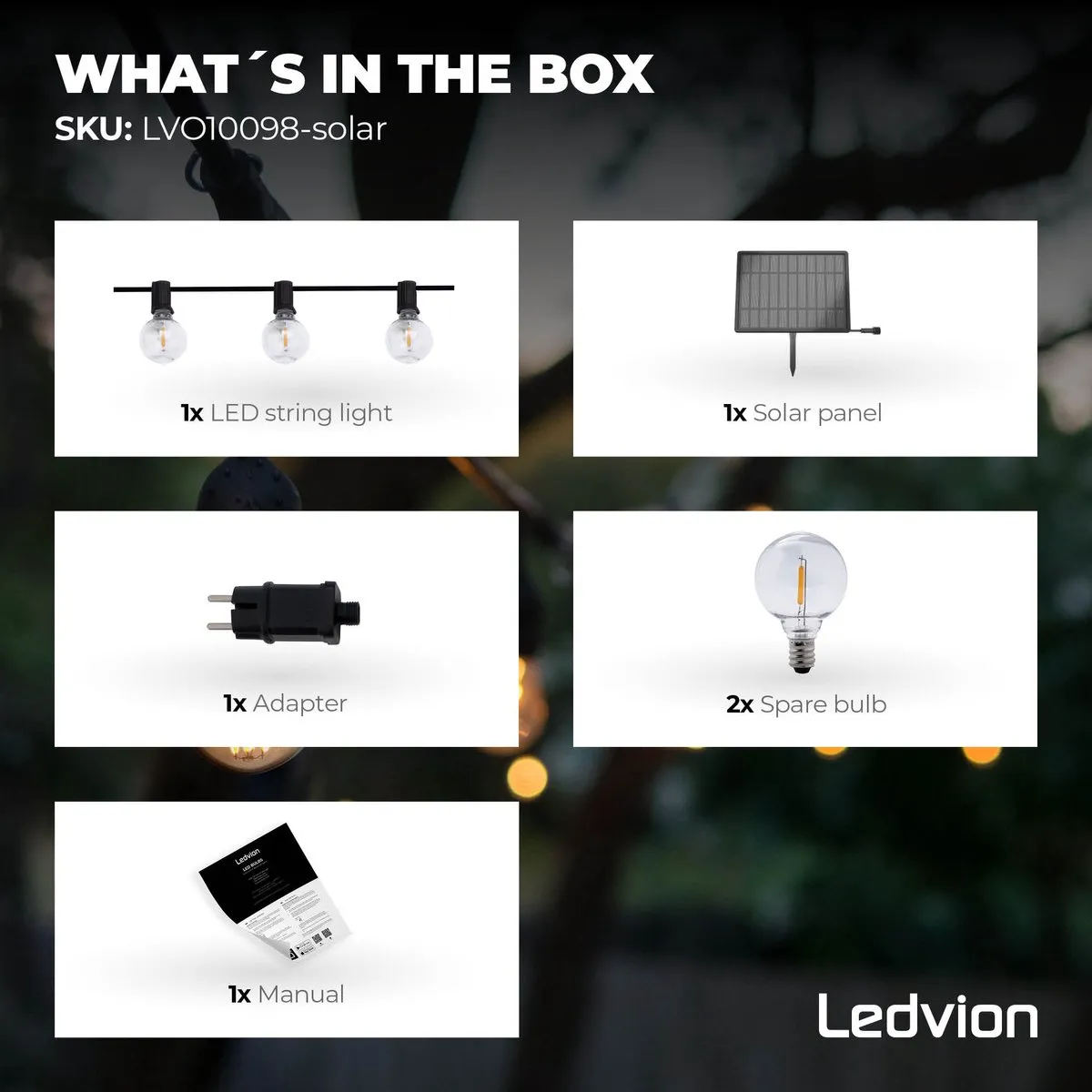 LEDVION Solar Lichtsnoer 27m - 50x LED 2700K IP44 - afbeelding 6 van 6