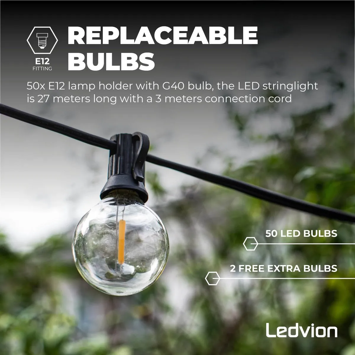 LEDVION Solar Lichtsnoer 27m - 50x LED 2700K IP44
