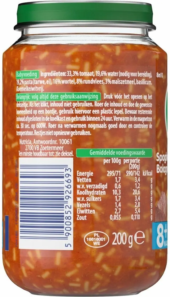 Olvarit Spaghetti Bolognese 8M+ 200g - afbeelding 5 van 6